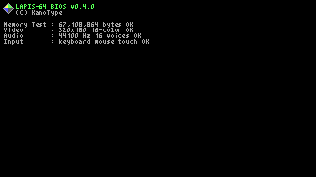 ユーザーディスク実行前に表示されるLAPIS-64 BIOS POST画面